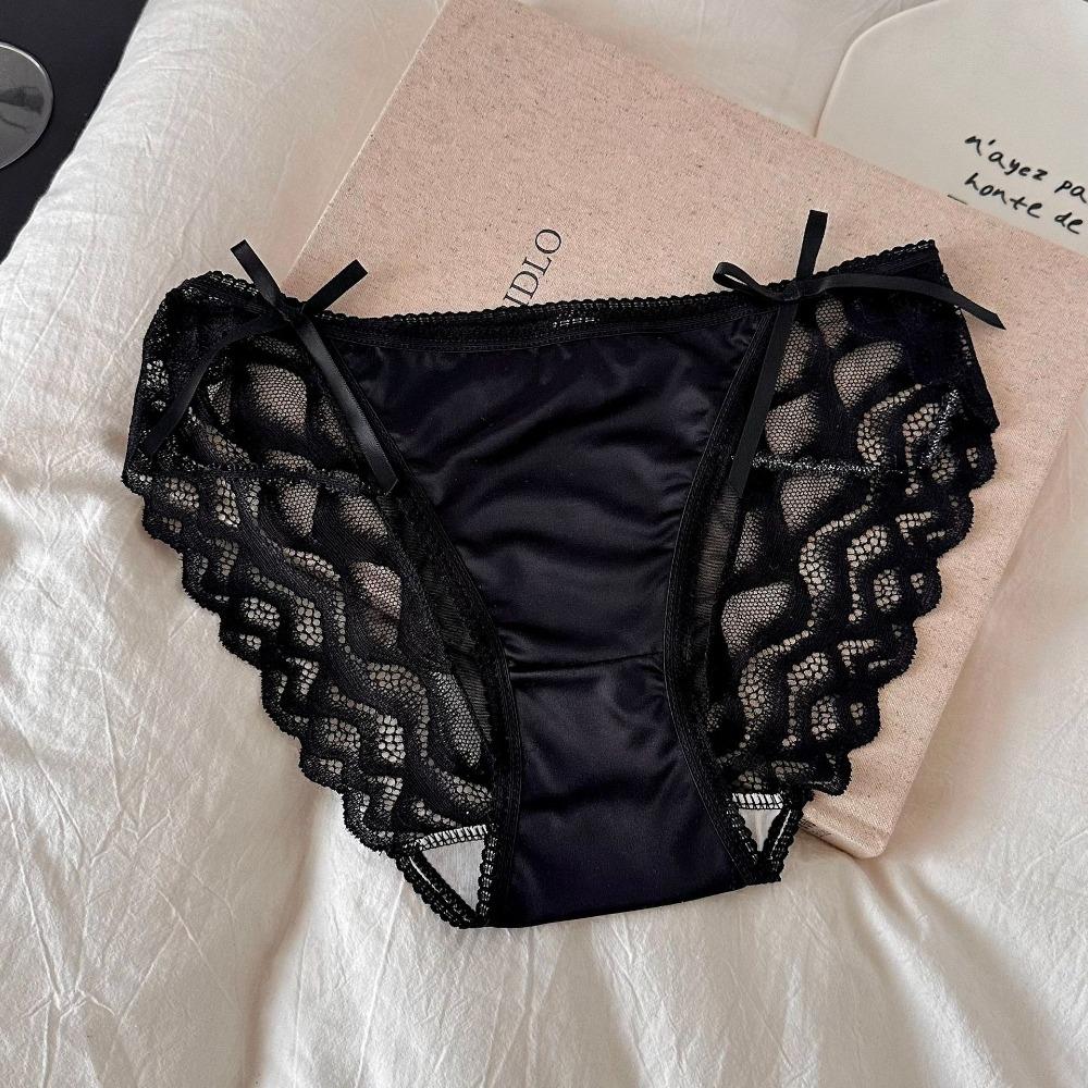 Bow Lace Flower Panties Transparent Women Underwear Sweet Lace Mesh Briefs Gifts