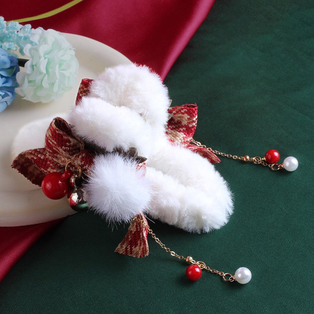 Korean-Style Plush Bow Hair Claw - Large Winter Headdress for Women