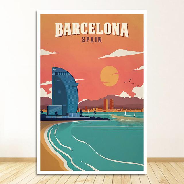 Resor Canvas Målningar Vintage Kraft Posters Belagda Väggdekaler Heminredning Familjepresent Europa Spanien Barcelona Pop Art