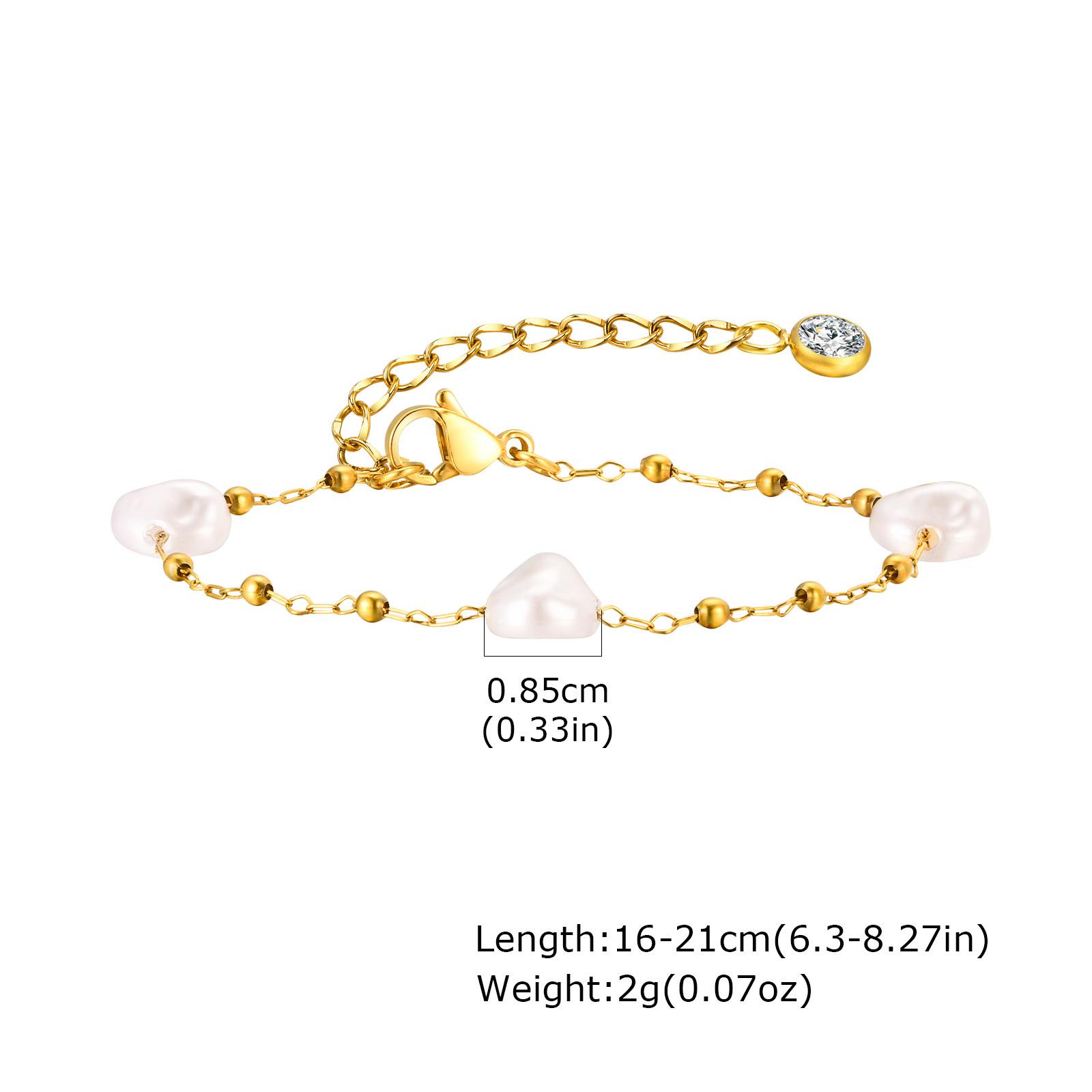 

Pearl With Zirconia Beaded Bracelets for Women, Link Chain Bracelet,18k Gold Plated Stack Adjustable Jewelry