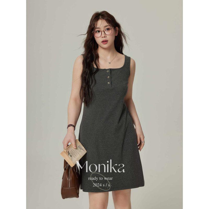 Plus Size Summer Fat Sister Slim-Fit Sleeveless Dress Gray XL