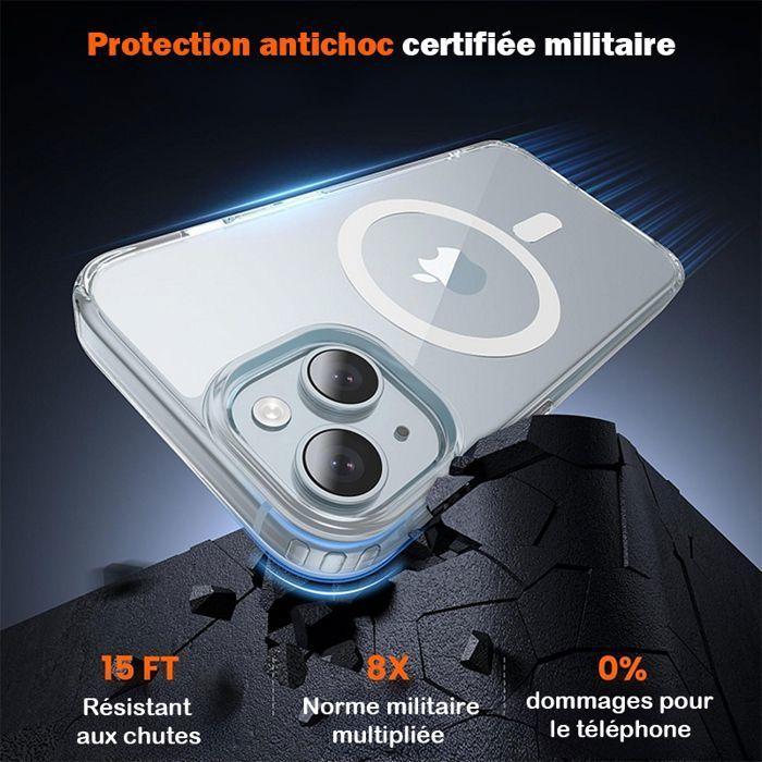 Coque de téléphone - WENZYLIQUOX - iPhone 15 Plus - MagSafe aimantée - Verre trempé & protection antichocs - Bumper TPU antichoc