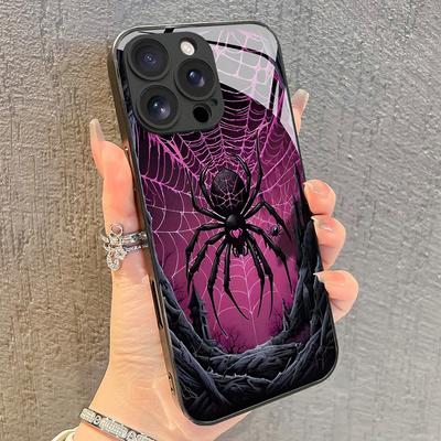 Creative Black Spider Tempered Glass Phone Case For iPhone 11 12 13 14 15 16 17 Pro Max 17Air 16E 7 Plus XR XS Shockproof Cover