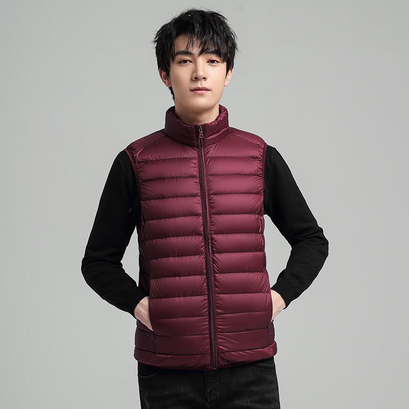 Winter Thin Down Sleeveless Vest for Men Solid Color Stand Collar White Duck Down Thermal Top Jacket for Men