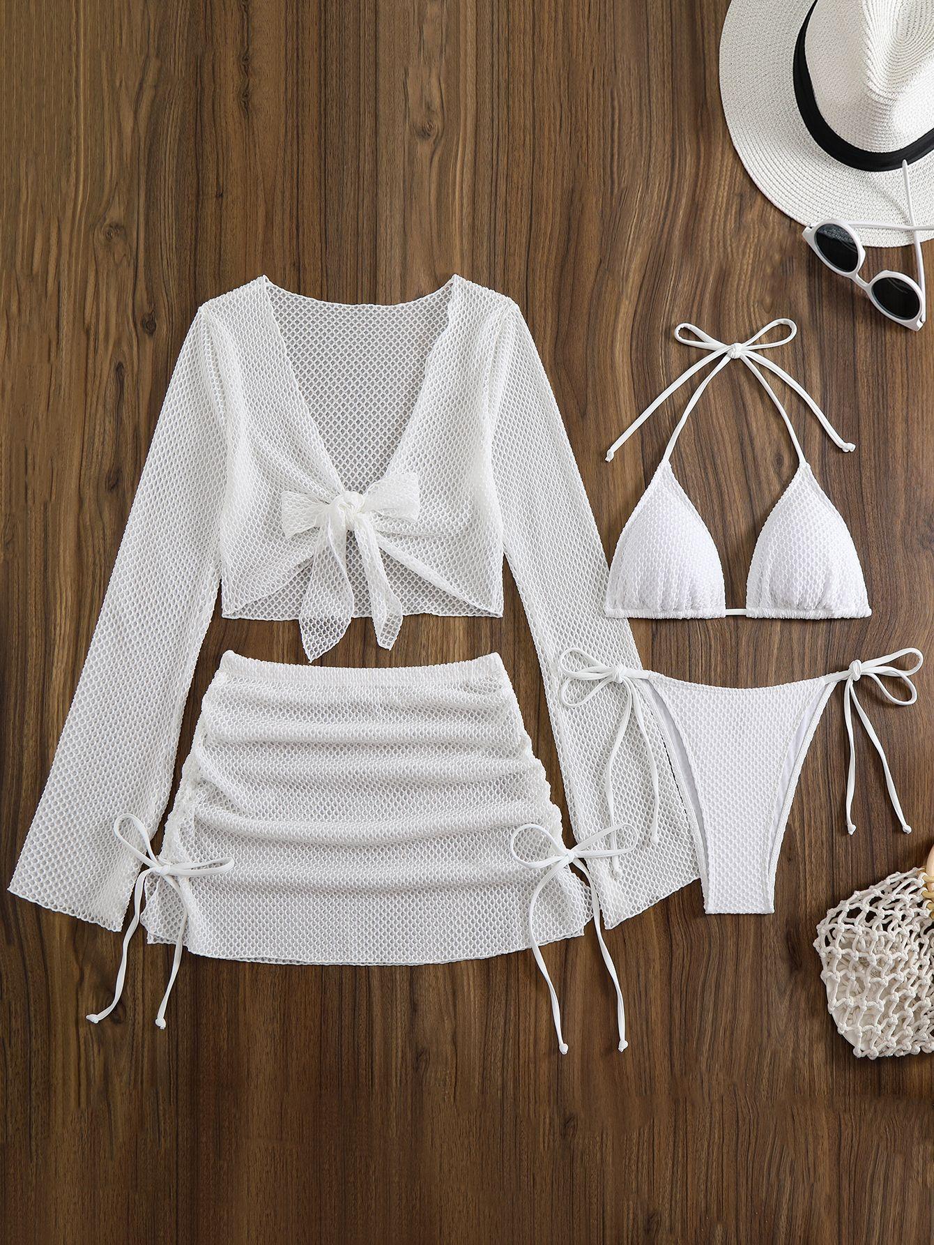 

New sexy solid color split bikini tether XS белый
