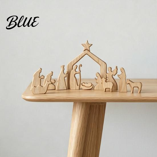 Christian Christmas Ornaments Nativity Table Decorations Wooden Scene Sculpture Stable Baby Wood Crafts Saint And Animal Figurines for Holiday Party