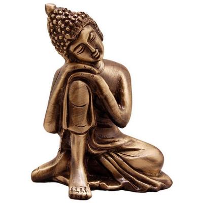 Ruhender Buddha auf Knie Metall Schauobjekt (7,5 cm x 5,38 cm x 9,38 cm, Braun,
