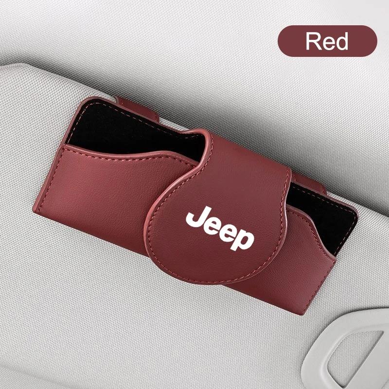 For Jeep Leather Car Glasses Case Sunglasses Storage Box Clip For Jeep Renegade Wrangler JL JK Gladiator Grand Cherokee Compa