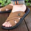 Men Black Leather Slippers Simple Flats Summer Brown Outdoor Roman Sandals Outdoor Beach Shoes Over Sized