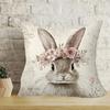 1Pc Bunny Flower Wreath Printed Throw Pillow Cover, Suitable For Sofa, Bedroom, Living Room, A Healing Gift For Animal Lovers.