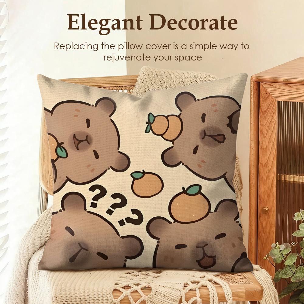 Cute Caybara Cushion Cover Natural Linen Organic Fabric DoubleSided Printing Sofa Home Decor Gift Pillow Case