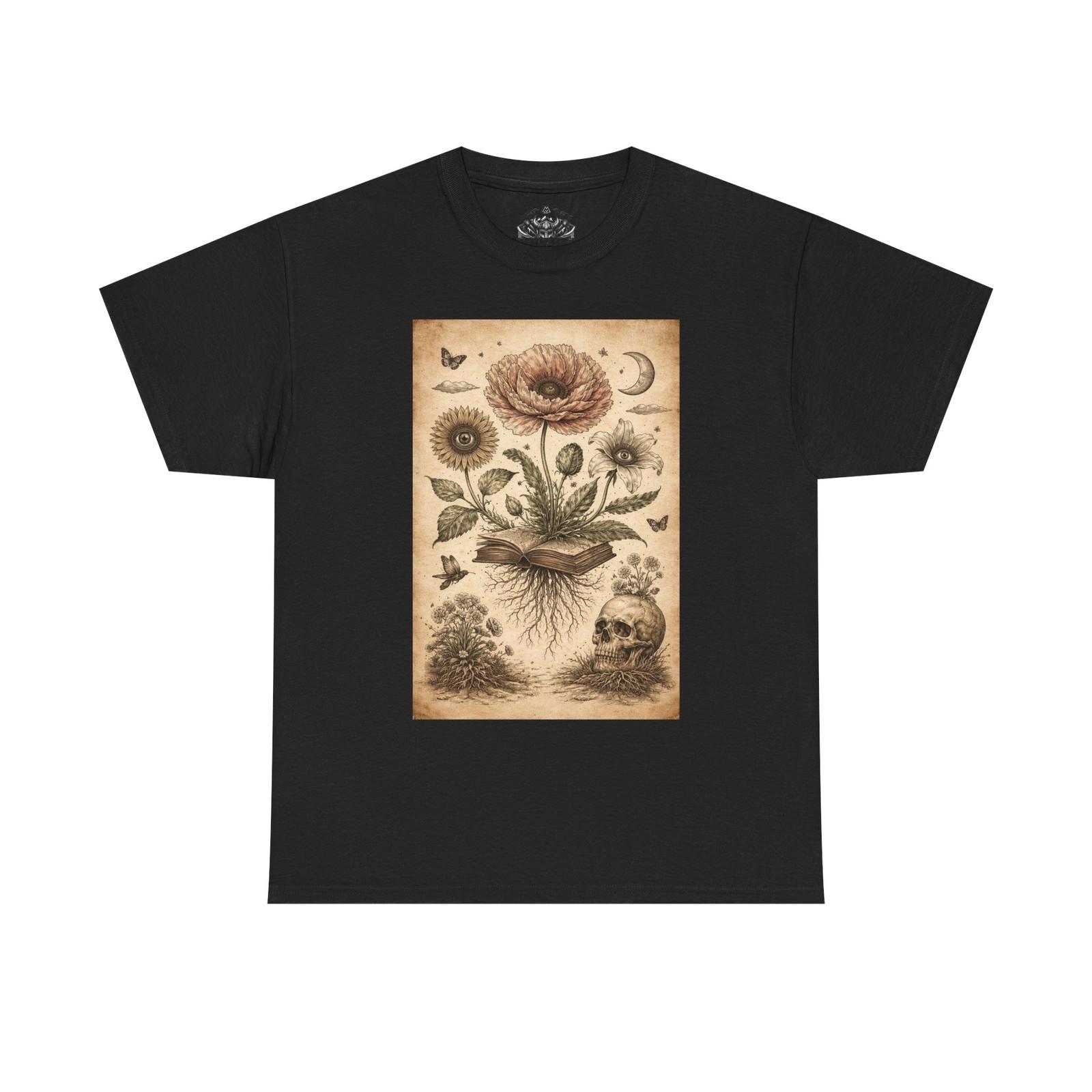Vintage Botanical Skull Illustration T-Shirt | Floral Anatomy Print S разноцветный