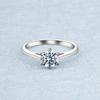 Sterling Silver Six-Prong Moissanite Ring: Non-Fading 925 Silver Pinky Ring for Men & Women, 18K Gold Accents