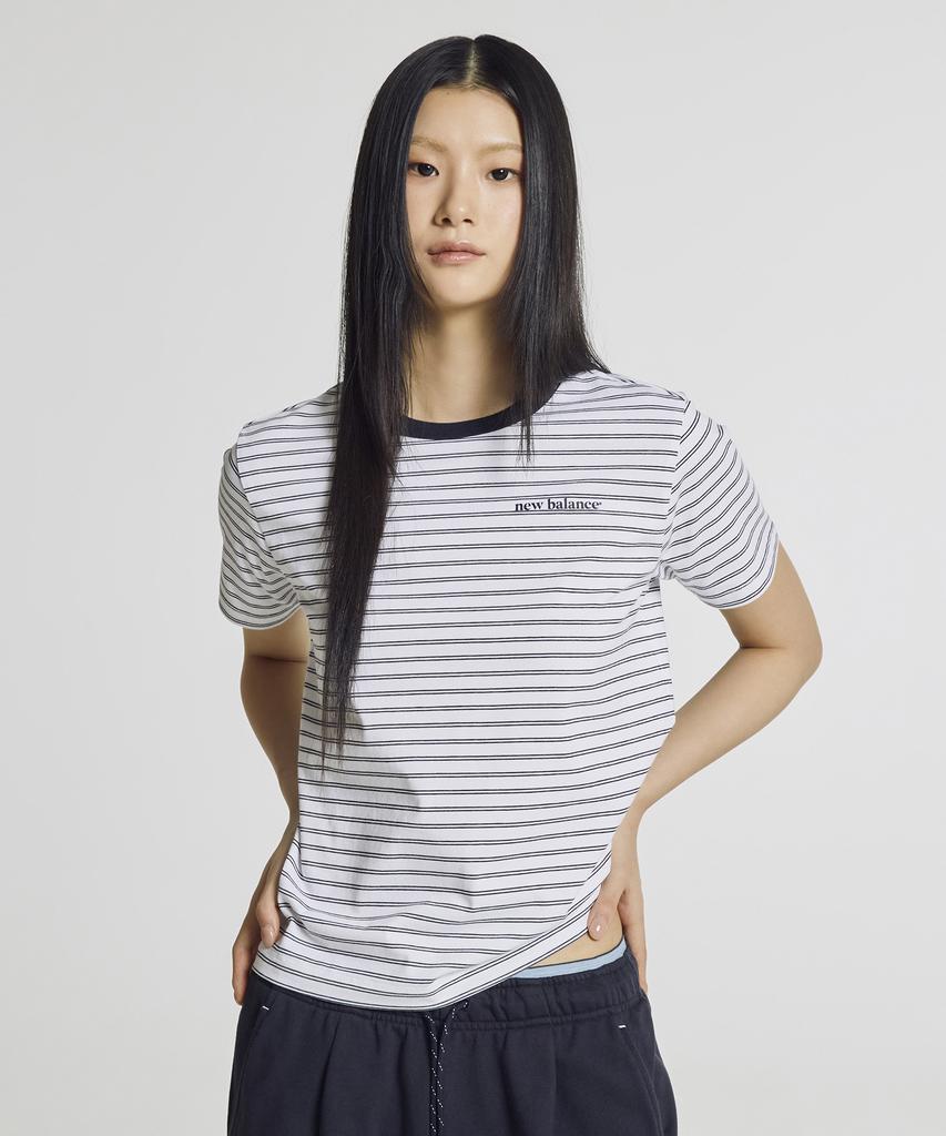 Nyuballanseu Nbneg3W422 / Women Essential Basic Striped Short Sleeve T-Shirt (Navy)