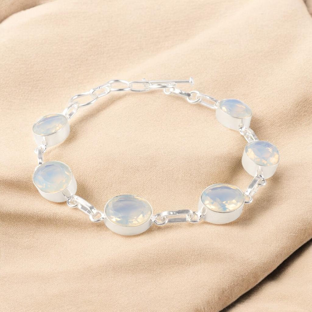 Milky Opal Gemstone 925 Sterling Silver October Birthstone Bracelet Jewelry Gift RB-5-19