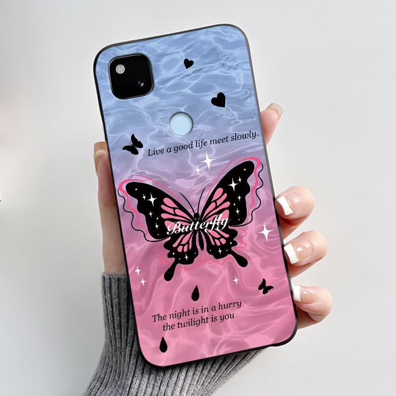 Coque Pour Google Pixel 4A 4 A 4G Noir Coque de Téléphone Esthétique Mignon Chat Dessin Animé Mince Souple TPU Silicone Arrière Pour Pixel4A Coquille
