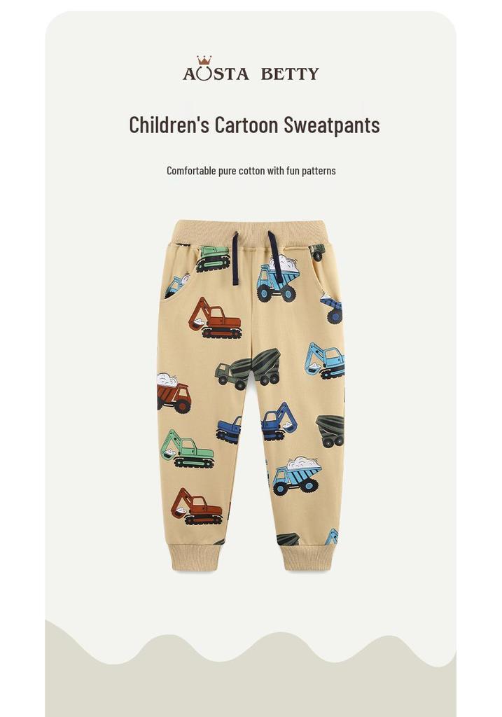European Boys' Cartoon Car Print Joggers - Autumn Fashion for Toddlers & Kids