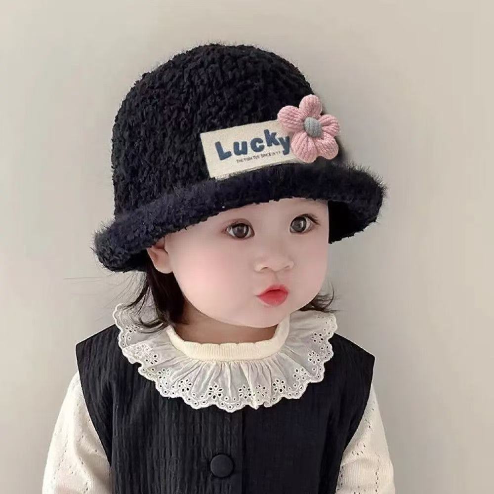 Children's baby hat autumn and winter foreign style flower baby knitted bucket girls warm thickened bucket hat