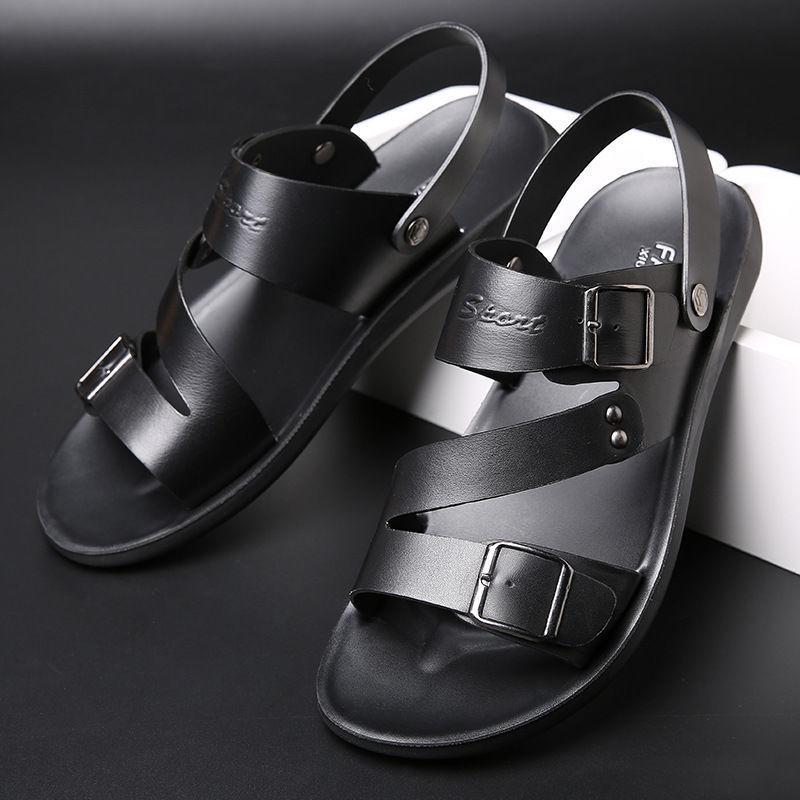 Fashion Comfortable Men'S Sandals Solid Color Open Toe Mens Leather Sandals 2024 Newest Slippers Beach For Male Leather Footwear