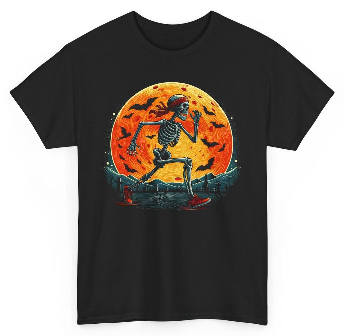 Skeleton Running Halloween T-shirt - Spooky Season Holidays Horror Graphic Tee S