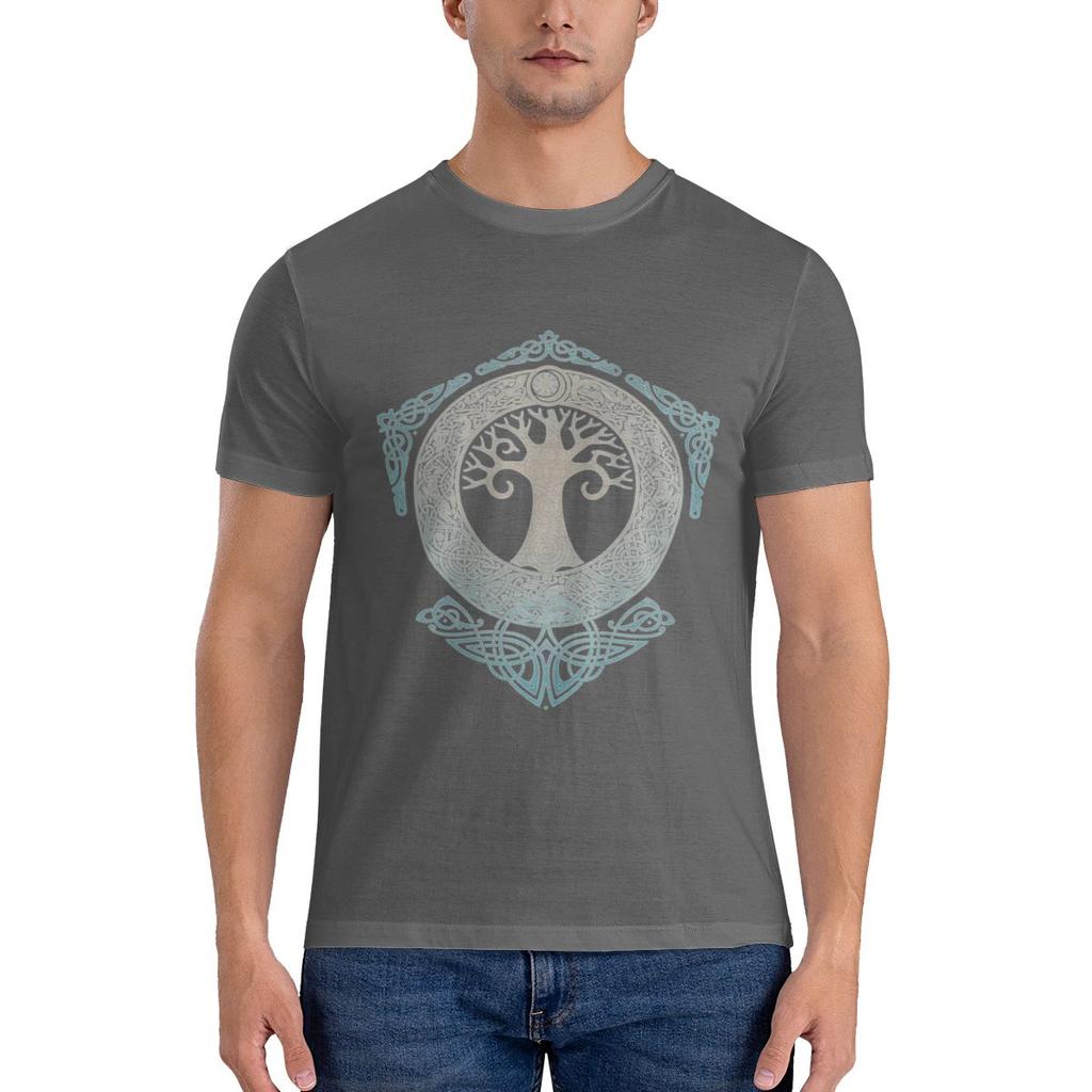 Yggdrasil Tree Of Life American Retro Tshirt Casual Girlish Feeling Solid Color Short Sleeve