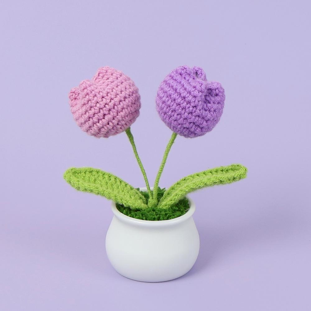 Hand-Knitted Wool Fake Flowers Set: Sunflower, Carnation, Tulip - Desktop Decor, Teacher/Student Gift, Everlasting Bouquet