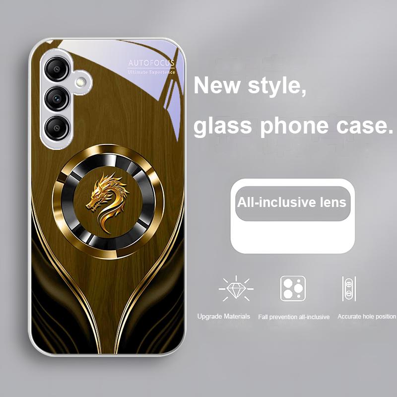 Cloth Patterned Dragon For Samsung Galaxy A01 02 03 Core A04 A14 4G A13 54 34 31 20 25 23 22 5G S21 Ultra S20 Glass Phone Case