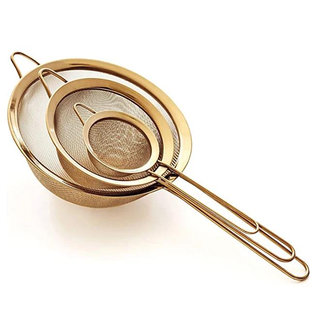 3-Piece Fine Mesh Strainers Set, 304 Stainless Steel Skimmer Colander Fryer, Flour Sifter for Baking - Kitchen Tools