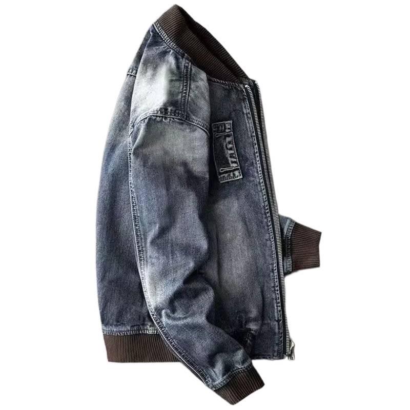 Retro Heren Denim Jas met Opstaande Kraag - Lente/Herfst Trendy Motorrijdersstijl