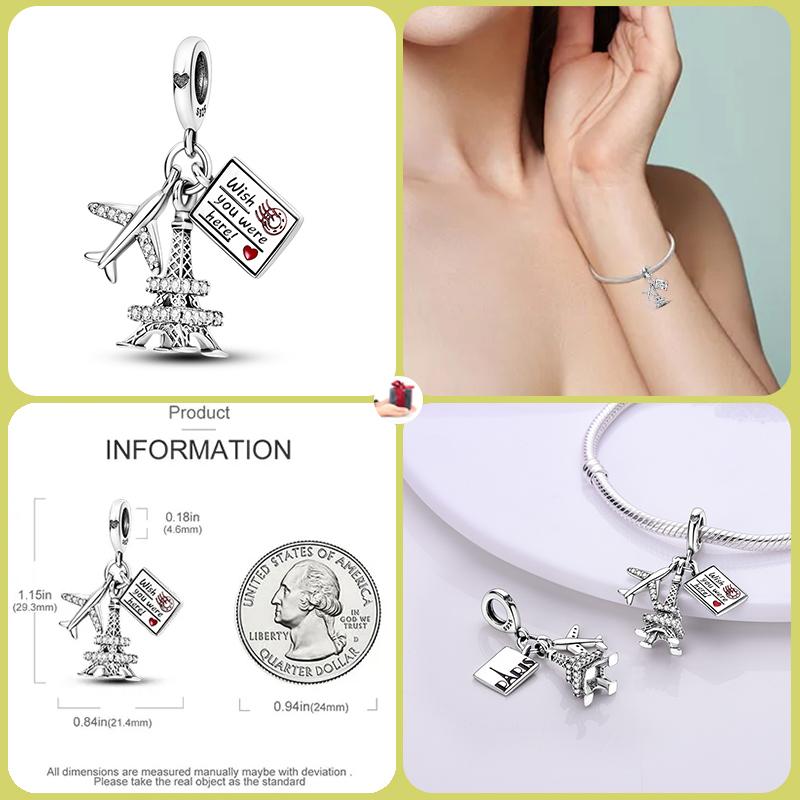 925 Silver Globe Airplane Charm Beads For DIY Bracelet Making Ladies Jewelry 3mm Original Design