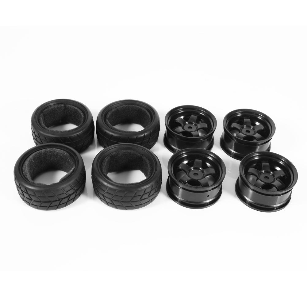 New 4Pcs Black Rubber Tires & Wheel Rims High Grip Tyre For HPI HSP On Road RC Car