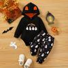 2 Pezzi Outfit di Halloween per Bambino/a Tuta con Cappuccio e Orecchie + Set Pantaloni Fantasma Per 0-12 Mesi Costume di Halloween Autunnale per Bambini