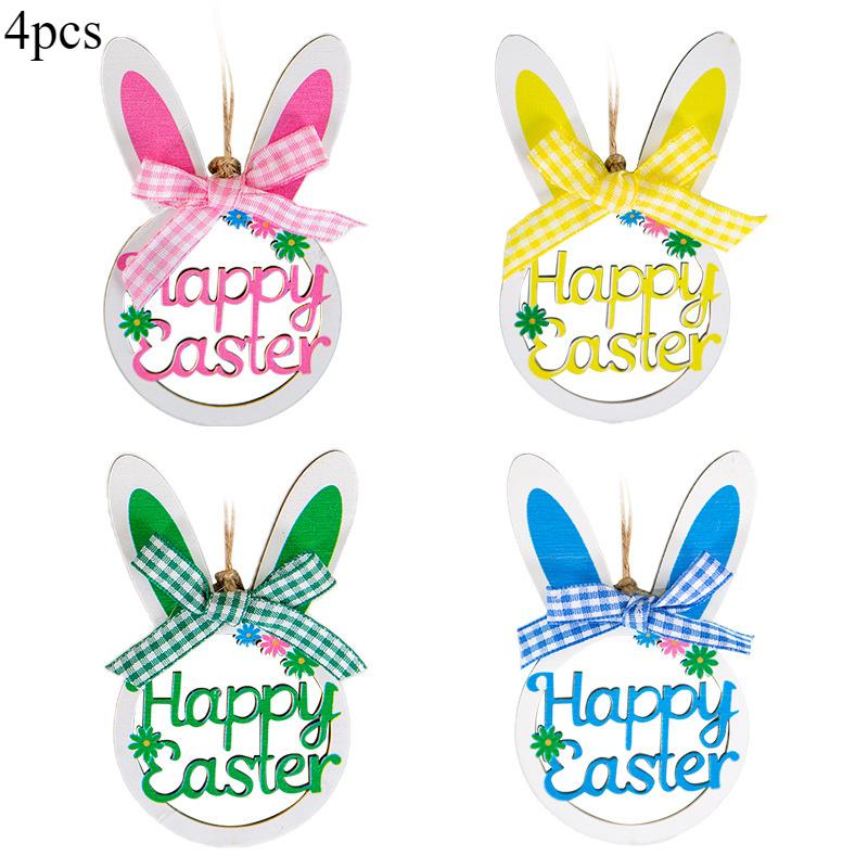 4/8pcs Easter Wooden Decorative Ornaments,Handcrafted Hanging Decorations with Bunny ,Holiday Hangings,For Home,Party Decor