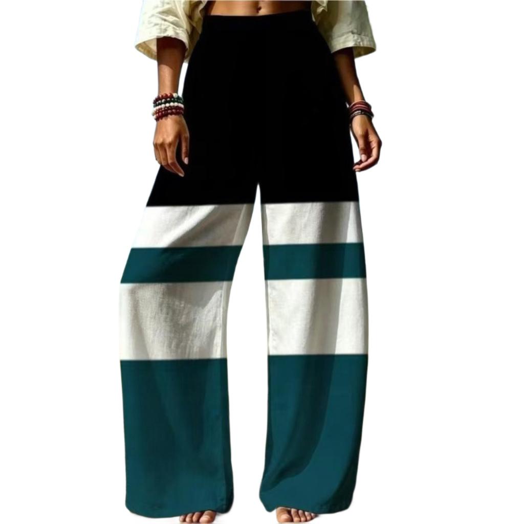 Damen High Waist Weite Beine Hose Lockerer Sitz Digitaldruck Pünktchen Gestreift Freizeit Hose