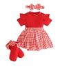 Cute Summer Girls' Infant Toddler Outfit Flutter Sleeves Short Sleeves Houndstooth Pattern Soft Treatment Dress Socks