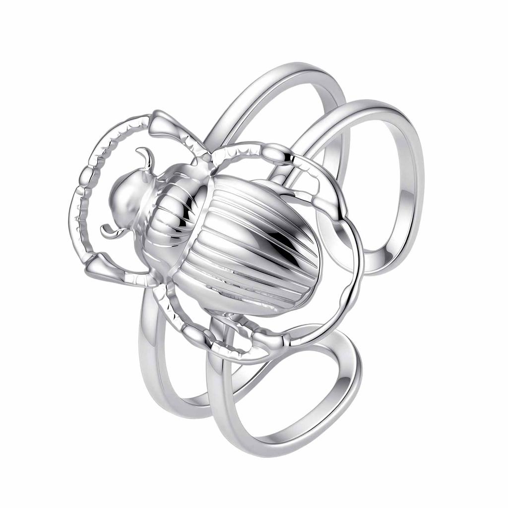Kreatives Einzigartiges Design Käfer Offener Ring für Herren, Edelstahl Silberfarbe Insektenring, Punk Mode Finger Schmuck Geschenk