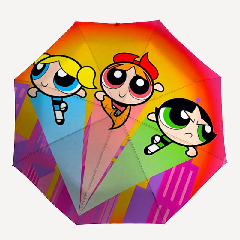 

1pc The Powerpuff Girls Automatic Folding Umbrella - Compact 8-Rib Design,Festive Gift for Friends & Family, Compact Umbrella 22028