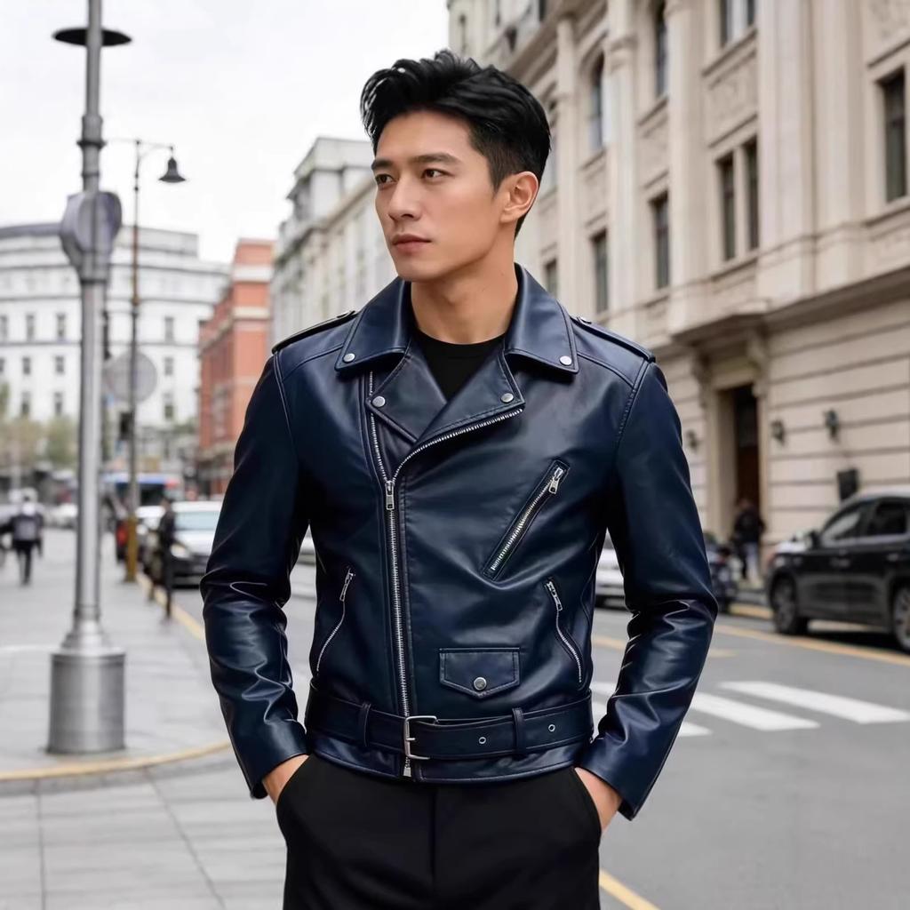 Autumn and winter new fashion men's PU leather jacket plus size men's leather jacket lapel zipper leather jacket men's
