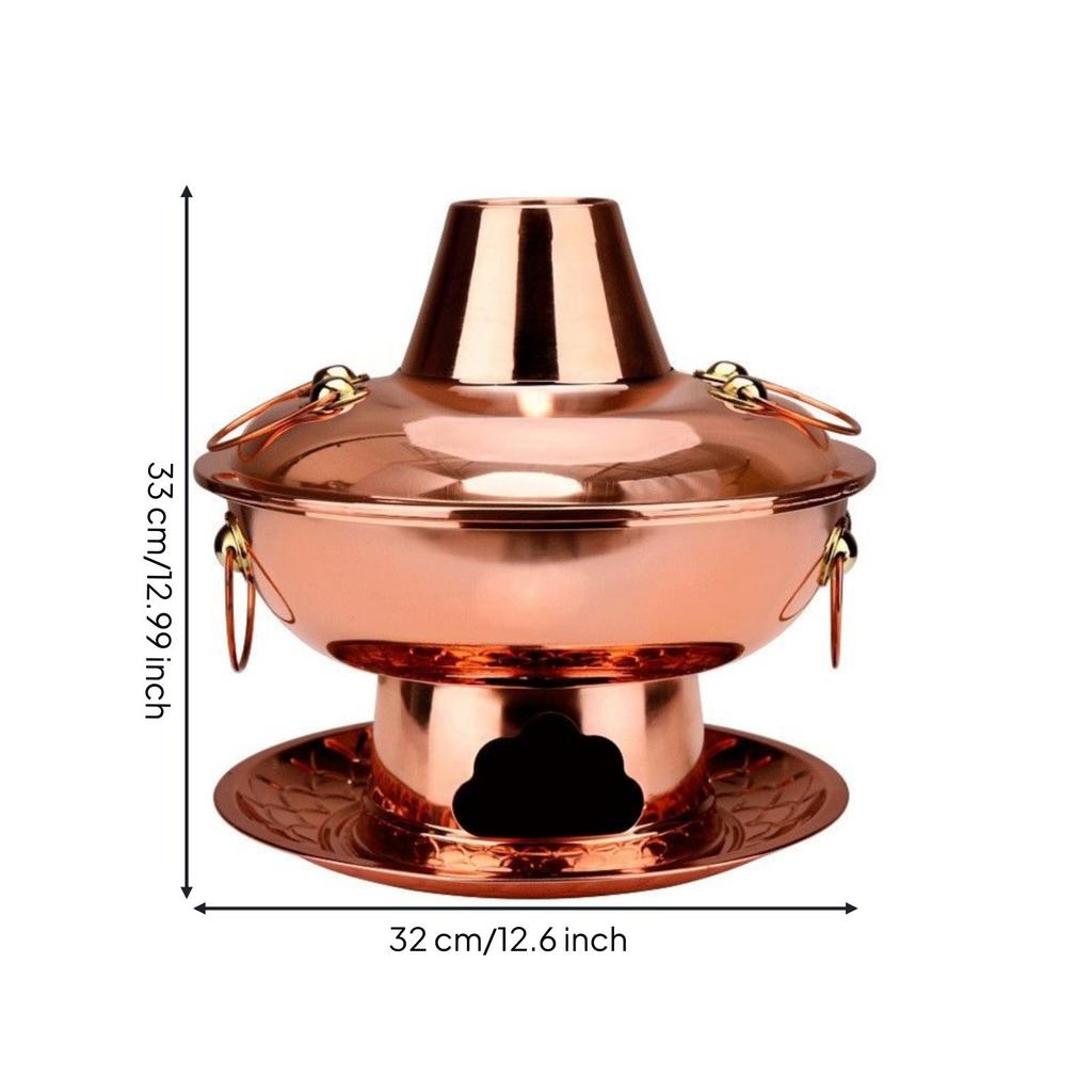 Copper Briquette Brazier Pot Tabletop Communal with Carrying Handles Traditional