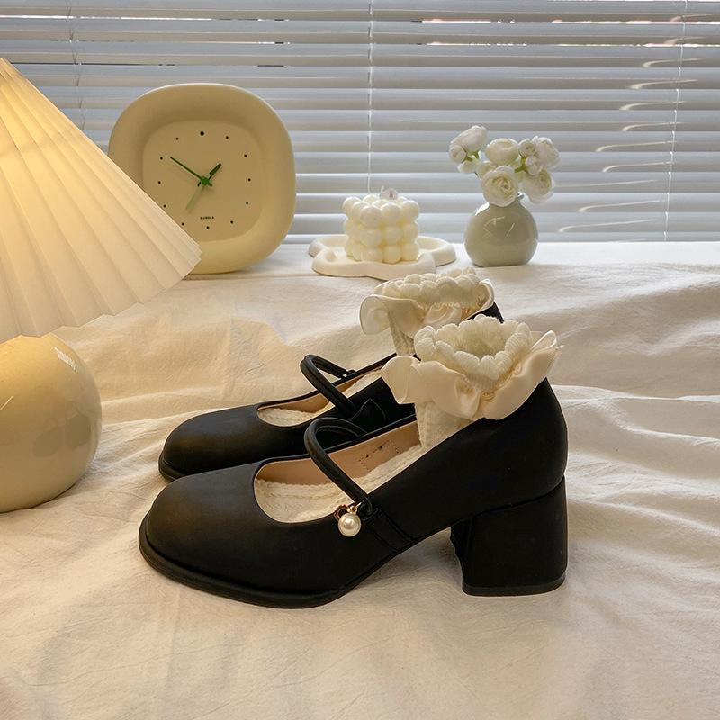 French gentle evening breeze Mary Jane high heels women's thick heel spring and autumn with skirt summer 2025 new small leather single shoes