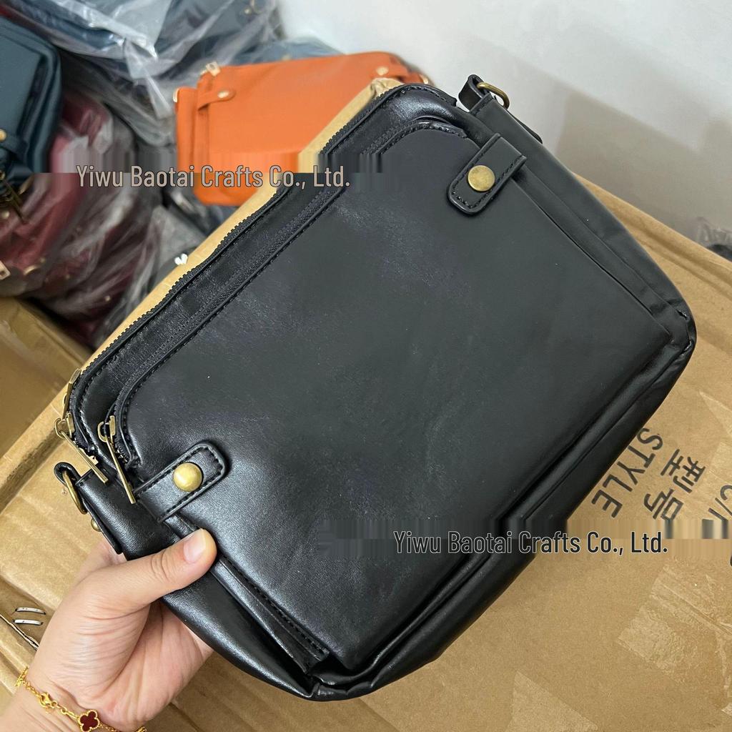 Three-Layer Leather Crossbody Clutch Bag