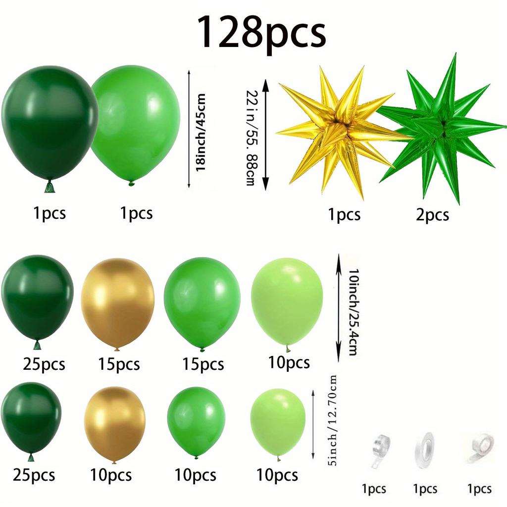 128pcs Green and Gold Balloon Arch Kit Birthday Party Wedding St. Patrick's Day Graduation Jungle Party Decoration