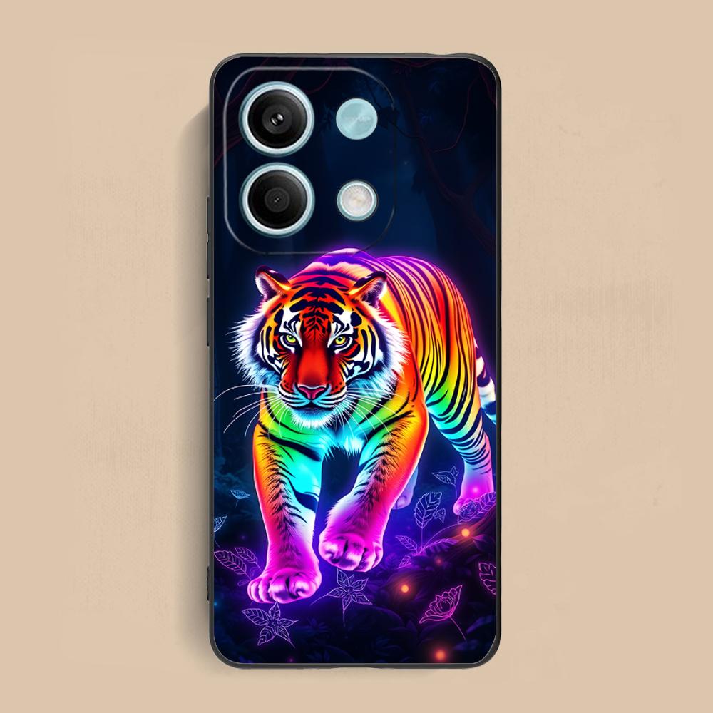 Tiger Neon Mobile Cell Phone Case for Xiaomi Redmi Note 14 13 12 11 S Pro Plus 4G 5G Colorful Printing Cover Pretty Cover Luxury