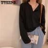WTEMPO Women Long Sleeve Casual T-Shirts Elegant Simple Solid Button Design Retro Ins Spring Ladies Tees Loose All-match Tops