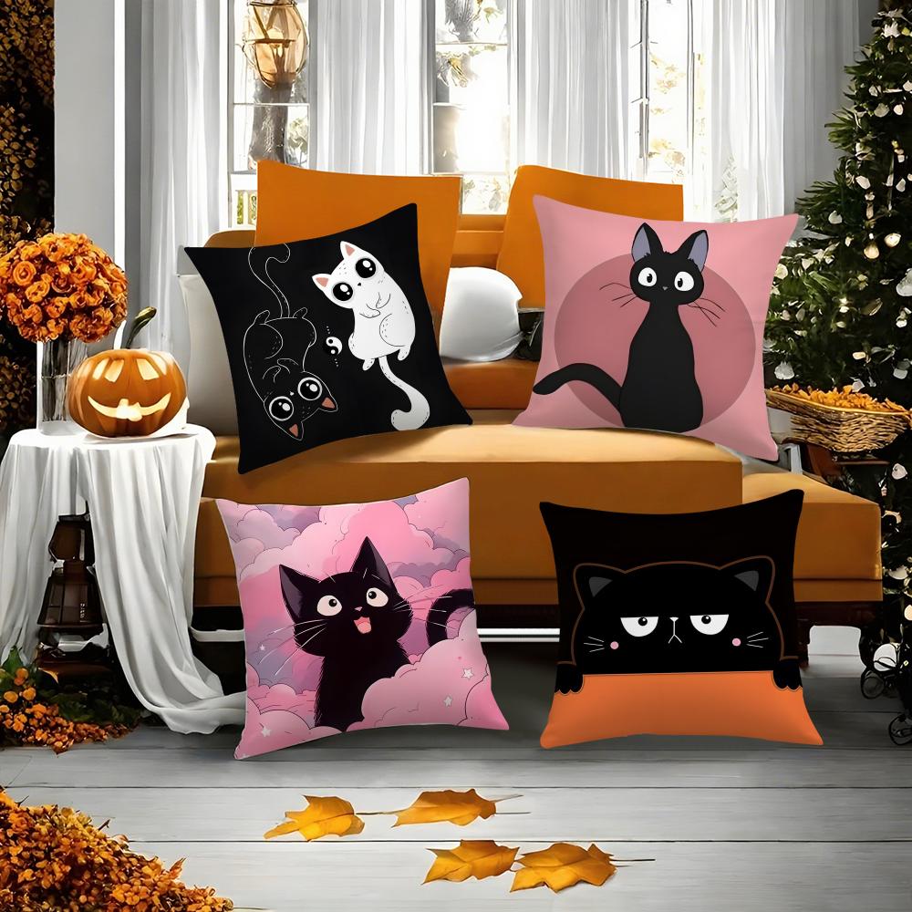 Cartoon Cat Surprise Accompanying Print Pillow Case Comfort Sofa Bed Silky Elegant Invisible Zipper Decorative Cushion Cover
