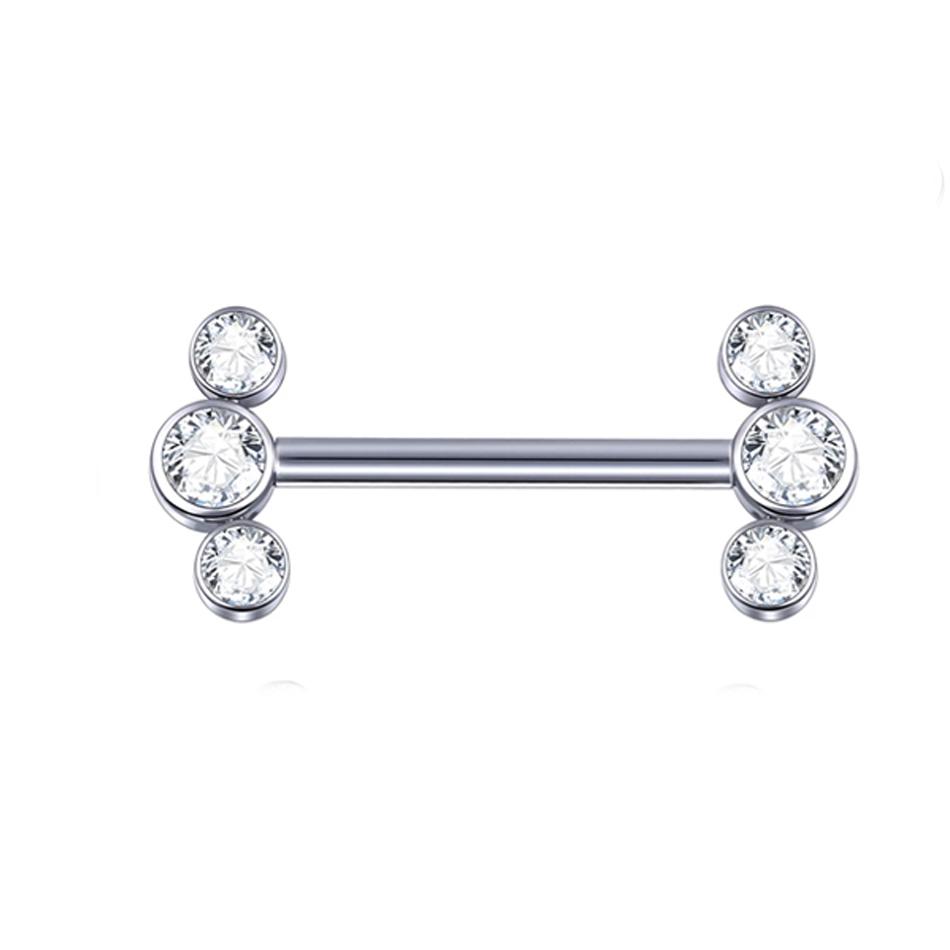 1 Peça Barra de Titânio para Mamilo com Argola Cristal CZ Banhada a Ouro com Escudo Pendurado Barra para Mulheres Piercing de Mamilo com Rosca Interna
