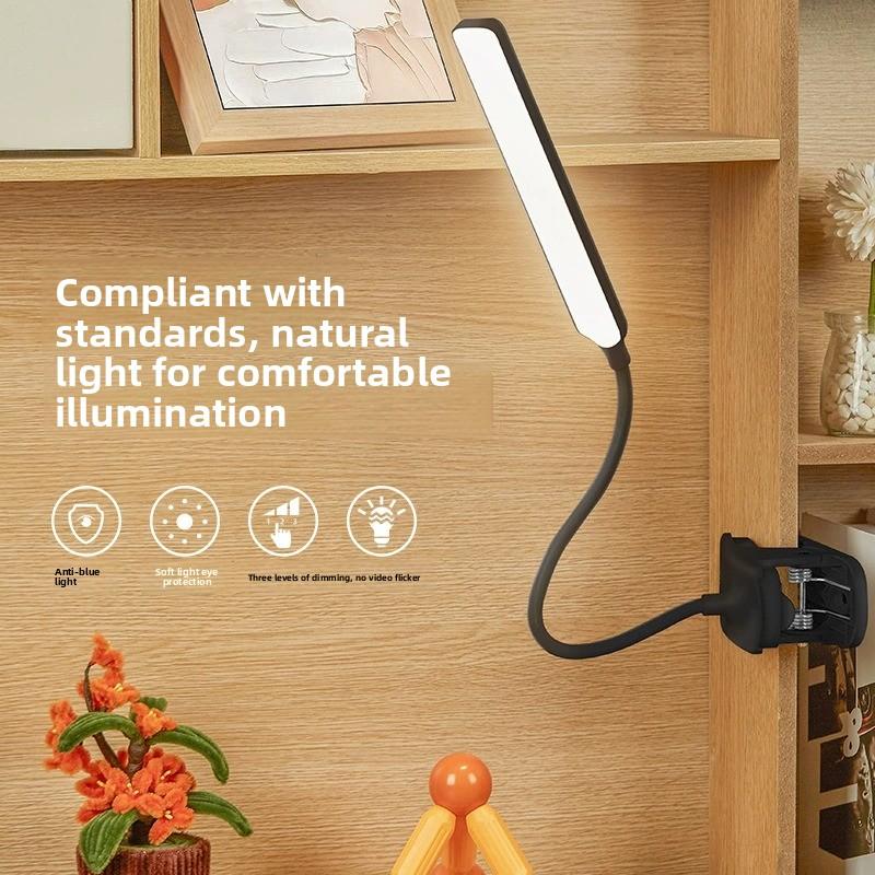 Lámpara de escritorio LED recargable con clip, luz de lectura para estudio y protección ocular