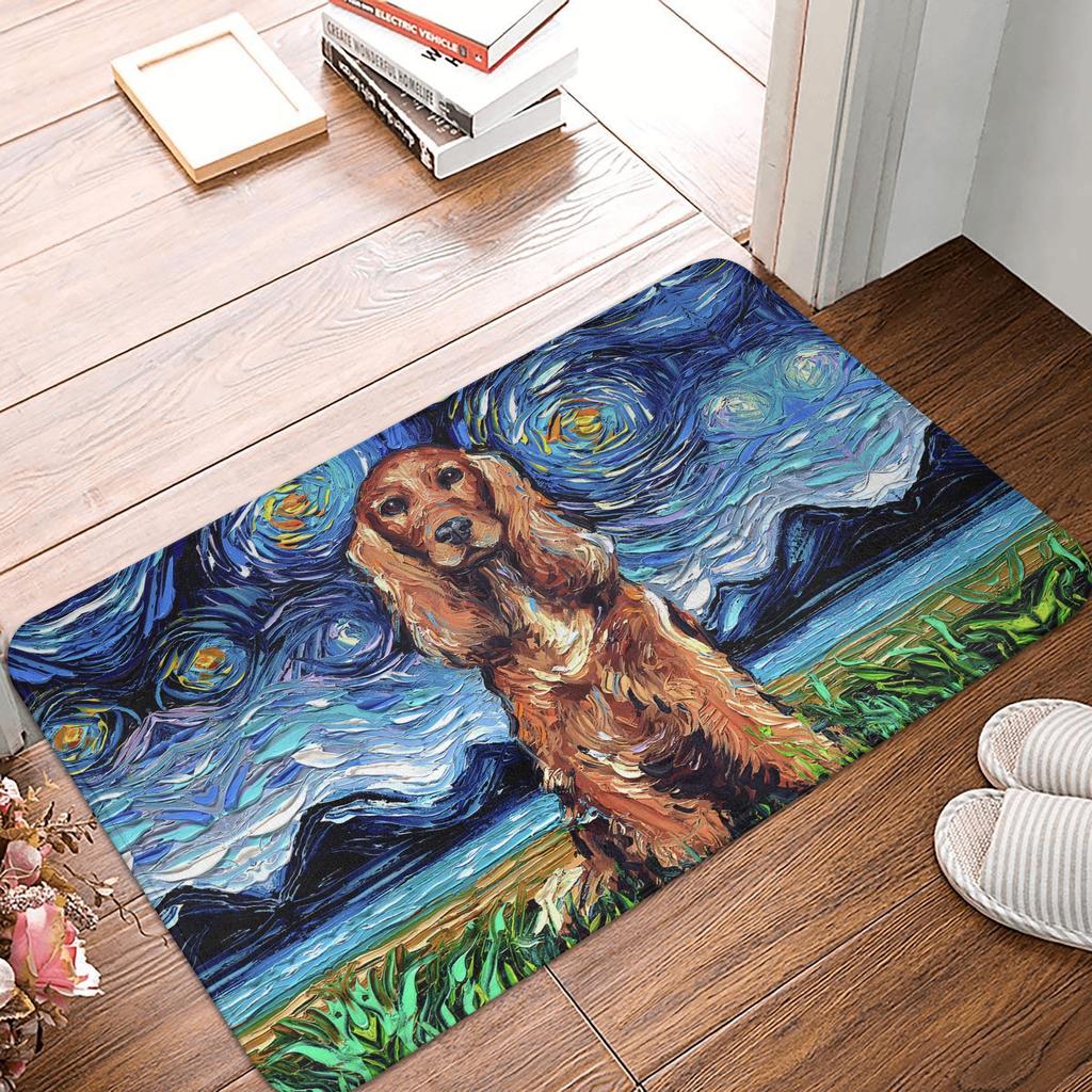 Retro Starry Night German Shorthair Pointer Doormat Anti-Slip Kitchen Bathroom Mat Garden Garage Door Floor Entrance Carpet Rug
