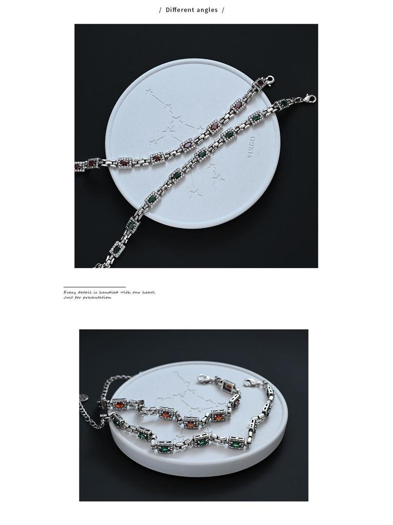 Vintage Luxury Green Zircon Diamond Oval Bracelet