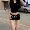 Women's Low-Waist Black Denim Rivet Shorts - 2026 Summer A-Line Trend